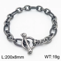 Bracelet chaîne cubaine en acier titane rétro avec boucle tête de mort OT - Style à Fermoir à Bascule Crâne et Os à Maillons de Chaîne Épais (KB179423-Z)