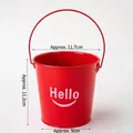 Red mini Christmas metal bucket with 'Hello' print and handle, approx. 11.7cm diameter - Red Iron Bucket (Hello)