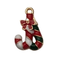 Ciondolo a bastoncino di zucchero natalizio smaltato rosso, bianco e verde - Caramella di Natale (14271) / 1 Pezzo (14x21mm)