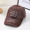 Vintage washed cotton baseball cap in brown with white embroidered lettering - Burgundy