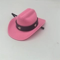 Rosa Cowboyhut für Haustiere mit schwarzem Gürtel und silbernen Sternen für Hunde und Katzen - Klein 13.5cm / Rosa Ledergürtel Stern