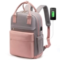 Detail of gray and pink backpack with side USB charging port for mobile phones - 2305 Upgraded - Pink and Grey