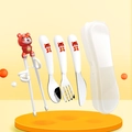 Tiger theme kid's training cutlery set with spoon, fork and chopsticks in storage box - Red Tiger Set (Spoon+Fork+Knife+Chopsticks+Box)