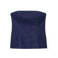 Haut tube en jean bleu foncé sans bretelles pour femme, vue à plat mode d'été - Haut tube en jean