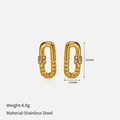 18K gold plated stainless steel oval hoop earrings with twisted texture and rhinestones - Gold Rope Textured Earrings