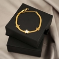 Luxury gold titanium steel star bracelet with zircon stones on premium jewelry boxes - Five-pointed Star Snake Chain Style (SL-47)