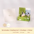 3D Lehrer Dankeskarte Set mit Blumen Mädchen Illustration und cremefarbenem Umschlag - Blumen und Katzen Szene Pop-up (HK8007-C)