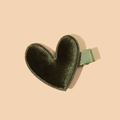 Dark green velvet heart-shaped hair clip for girls with a ribbon-wrapped alligator base - Army Green