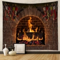 Close-up of bohemian Christmas tapestry featuring a cozy fireplace and festive stockings - Gt100596 / 73X95CM (Brushed Fabric)