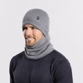 Conjunto masculino de gorro y bufanda de punto gris medio con textura acanalada - Gris
