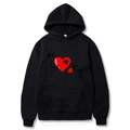 Black Valentine heart puzzle printed hoodie with creative 'me & you' script design - S / Tops / Black
