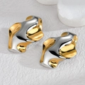 Irregular textured earrings with two-tone gold and silver liquid metal design - Wave Shape (OLBE894)