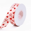 Pink satin gift ribbon with red hearts and Love text on white spool for decoration - Pink Heart LOVE / 2.5cm*25 Yards