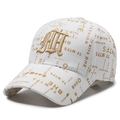 Berretto da baseball bianco con ricamo 3D dorato e stampe di lettere alla moda - Regolabile / Bianco