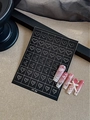 Pink gradient long trapezoid fake nails with white hearts and 3D bow, sticker model YT 53 - Heart Style (YT53)