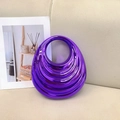 Elegant purple metallic mirror finish handbag with ripple texture in a circular design - Purple