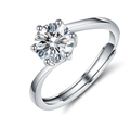 Adjustable silver ring with four-prong set round moissanite on a white background - Adjustable Open / J88 1 Carat