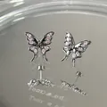 Butterfly stud earrings in vintage silver tone with pink marquise zircon stones - B14603b Gun Black Pink Butterfly Stud