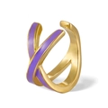 Detail of S925 silver double layer ear cuff with golden finish and purple enamel detail - Purple Enamel - Gold (Single)