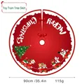 Red 90cm Merry Christmas tree skirt featuring a cartoon Santa train and white wavy edges - A-SQ49 Red Game Train
