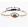 Verstellbares Evil Eye Armband mit bunten Zirkonia und dreifarbigen Metallperlen - Bunte Kette