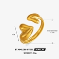 Anillo abierto de acero inoxidable chapado en oro 18K con diseño de doble corazón - Dorado