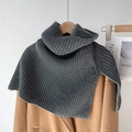 Dark grey knitted turtleneck shawl scarf with thick ribbed texture on a wooden hanger - Dark Gray