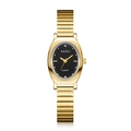 Elegante orologio al quarzo ovale dorato da donna con quadrante nero e cinturino vintage - Cinturino Oro Quadrante Nero