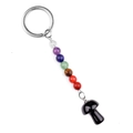 Portachiavi con perline arcobaleno e ciondolo a fungo nero su anello metallo - Ossidiana