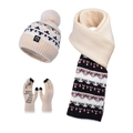 3-delige beige winterset met muts, sjaal en handschoenen met geometrisch patroon - Jacquardgebreide 3-delige Set (8722-Beige) / Beige