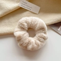 Plush faux fur scrunchie in cream beige for women's autumn winter hairstyles - Nude