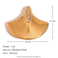 Macro view of shell-shaped 18K gold stainless steel brooch with measurements and zircon - Deep Sea Scallop Texture (BR15010) / Gold