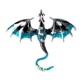 Vintage silver dragon brooch with teal enamel scales and crystal rhinestones for men - Blue
