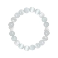 Minimalistisches Perlenarmband mit weißen Katzenaugensteinen und silbernen Schmetterlingen - Weiß