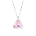 Minimalist silver chain necklace with a pink triangle crystal pendant for women - Silver Pink Triangle Necklace (KN231981-K)