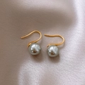 Close-up of grey pearl earrings with golden hooks on elegant silk background - Ear Hook Earrings (11#)