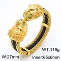 Golden double lion head steel cable bracelet with twisted black texture for men - Gold Color Lion (KB167192-KFC)