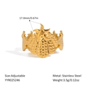 Adjustable 18K gold plated stainless steel star ring with radial textured finish - Radial Texture Ring (YYR025246)
