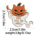 Halloween-Emaille-Pin mit einer Katze im Kürbis und Aufschrift See You In Hell aus Metall - Kürbis-Geisterkatze (C2824-6)