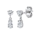 Elegant S925 silver drop earrings featuring round and pear-cut clear stones in 4-claw settings - White (Platinum Plated)