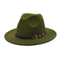 Detail of dark green wool felt fedora featuring black belt band and gold metal buckle - M (56-58cm) / Army Green