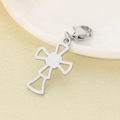 Detailed view of a silver hollow cross pendant with lobster clasp for DIY accessories - 23x15mm Steel Minimalist Hollow Cross (KLJ7008-Z)
