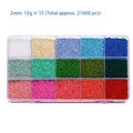 2mm glass seed bead set in 15-grid box for DIY jewelry making, macaron colors, 21600pcs - Approx. 12g Per Grid / 15 Grids 2mm Solid Color Series / Macaron Solid Color