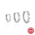 Klassisches 925 Sterling Silber Creolen Set mit funkelnden Zirkonia Steinen - 3 Stück pro Set / 3er-Set Weißgold