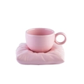 Juego de taza de café girasol de cerámica rosa nórdica con plato creativo de forma almohada - Estilo bolsa almohada rosa / Espuma + Caja