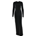 Slim fit black long sleeve maxi dress with structured waist design and matte finish - S / Black