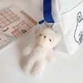 Cute white plush bear charm for crossbody bags with silver chain link - Shy Bear Charm