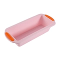 Pink rectangular silicone toast mold with orange non-slip handles for home baking - Pink