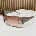 Chic Y2K frameless oversized sunglasses with gradient pink lenses and rhinestone detail - Silver Temple / Pink Brown Lens