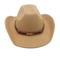 Khaki Western cowboy felt hat featuring a dark braided band and gold feather ornament - M(56-58cm) / Camel (Gold Feather)